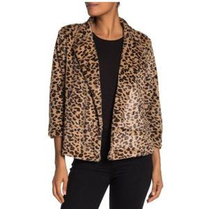 Bobeau Faux Fur Leopard Cropped Jacket